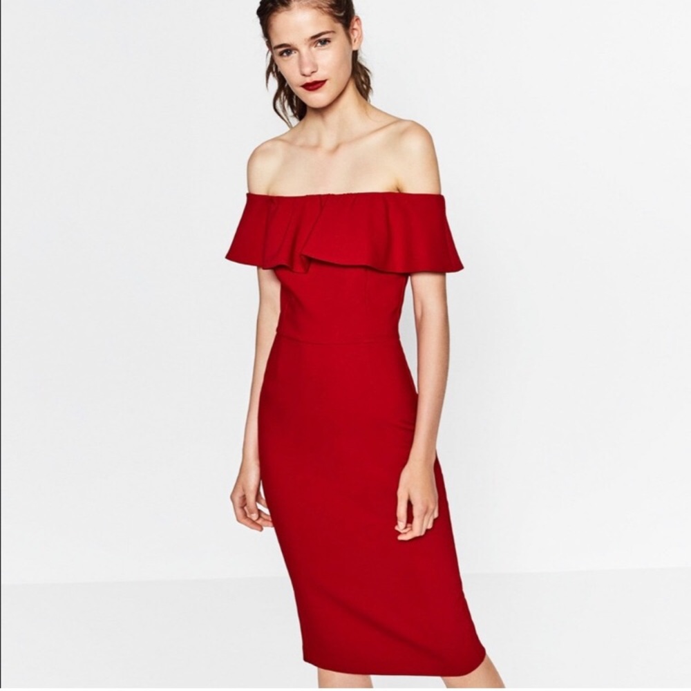 Zara midi red off the shoulder